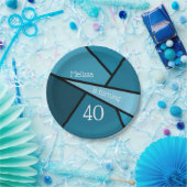 40 Moderne Blauwgroen geometrische 40e verjaardag Papieren Bordje (Feest)
