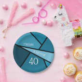 40 Moderne Blauwgroen geometrische 40e verjaardag Papieren Bordje (Feest)