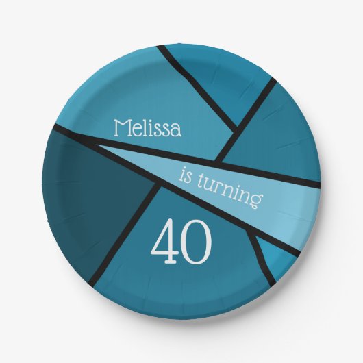 40 Moderne Blauwgroen geometrische 40e verjaardag Papieren Bordje (Voorkant)