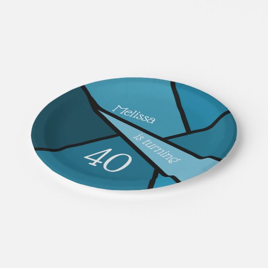 40 Moderne Blauwgroen geometrische 40e verjaardag Papieren Bordje (Gekanteld)