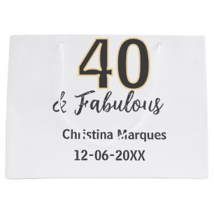 40 & prachtig grijs geel geboortecalligrafie  groot cadeauzakje