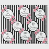 40 prachtige roze rozen zwart witte strepen cadeaupapier (Vlak)
