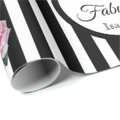 40 prachtige roze rozen zwart witte strepen cadeaupapier (Rol Hoek)