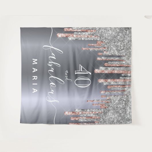 40 prachtige verjaardag glitter Silver roos Gold Wandkleed (Voorkant (horizontaal))