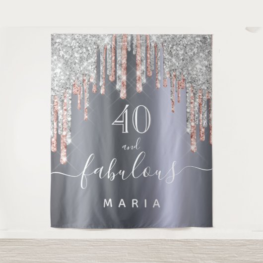 40 prachtige verjaardag glitter Silver roos Gold Wandkleed (Voorkant)