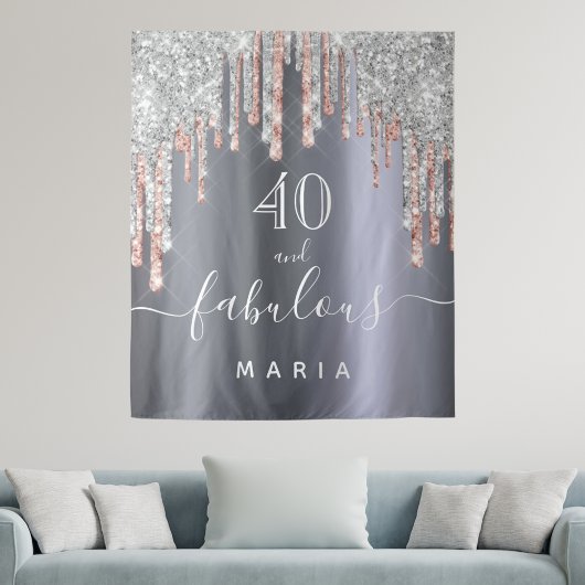 40 prachtige verjaardag glitter Silver roos Gold Wandkleed