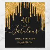 40 prachtige verjaardag zwarte goudglitter sparkle wijn etiket (Enkel label)