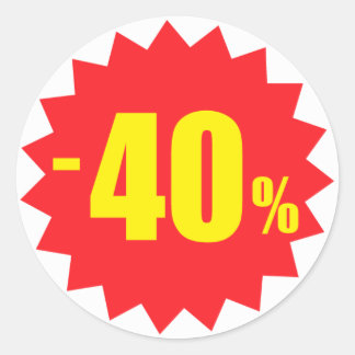 40 procent korting stickers, wit en rood ronde sticker