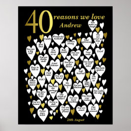 40 redenen waarom we van je houden 40e verjaardag poster