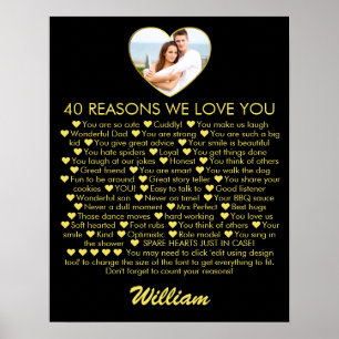 40 redenen waarom we van je houden 40e verjaardag poster