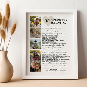 40 Redenen Waarom We Van Je Houden 40e Verjaardag Poster