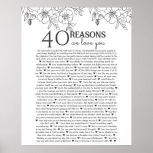 40 redenen waarom we van je houden bloemrijke lijn poster