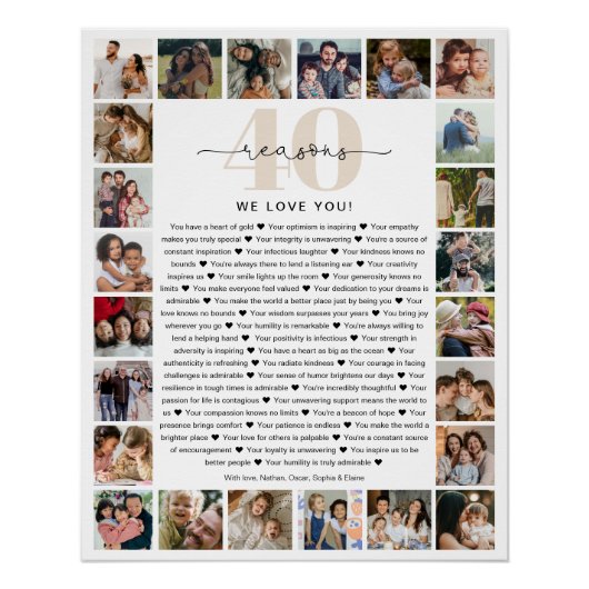 40 redenen waarom we van je houden Fotocollage Kee Perfect Poster (Voorkant)