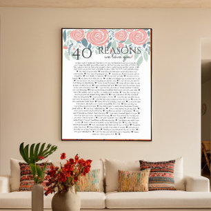 40 redenen waarom we van je houden stoffige roze r poster