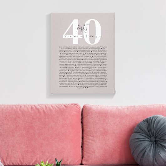 40 redenen waarom we van je tattoo-cadeau houden canvas afdruk (Insitu (Woonkamer))