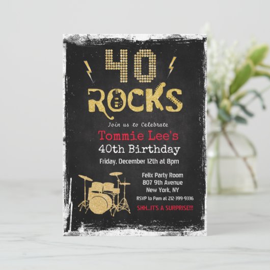 40 Rocks Rockstar gitaar 40e verjaardag uitnodigin Kaart (Staand voorkant)