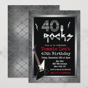 40 Rocks Rockstar Gitaar 40e Verjaardagsuitnodigin Kaart