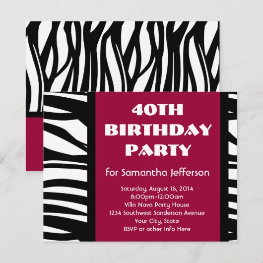 40 Roze + zwarte Zebra Kaart (Voorkant / Achterkant)