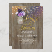 40 Rustieke Verjaardag - Paarse Bloemen Mason Jar Kaart (Voorkant / Achterkant)