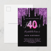 40 & smeltende zwarte paarse glitter briefkaart (Voorkant / Achterkant)