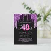 40 & smeltende zwarte paarse glitter briefkaart (Staand voorkant)