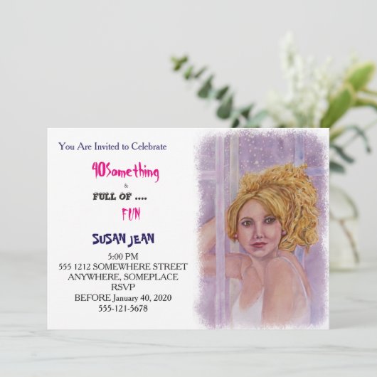 40 Something & Full of Fun Blond Curls Uitnodiging (Staand voorkant)