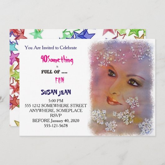 40 Something & Full of Fun Mooie Uitnodiging (Voorkant / Achterkant)