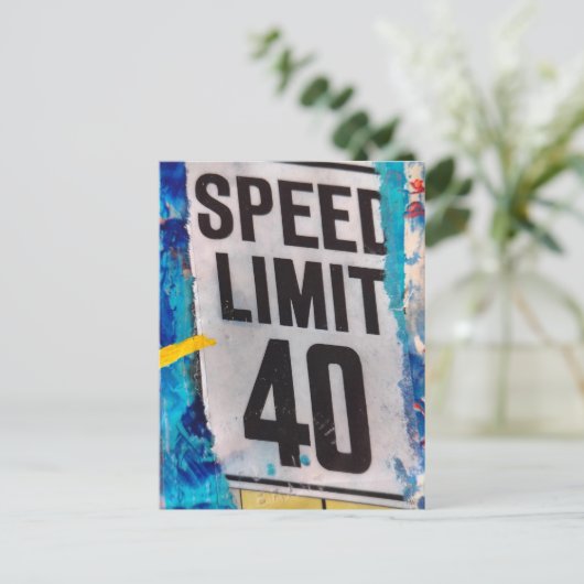 40 Speed Limit mixed media collage Briefkaart (Staand voorkant)