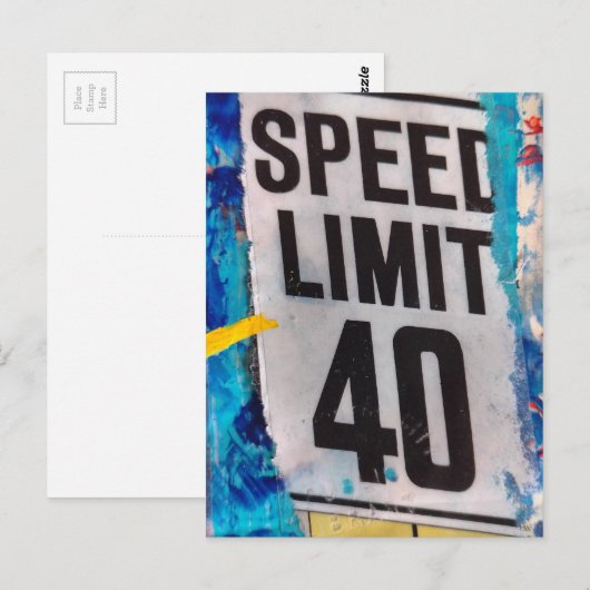40 Speed Limit mixed media collage Briefkaart (Voorkant / Achterkant)
