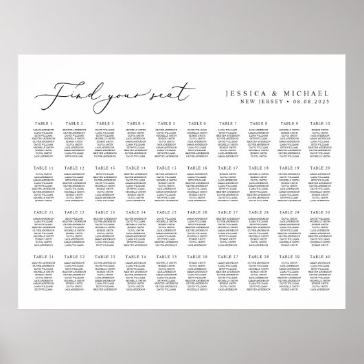 40 Tafels groot Vind uw zitplaatskaart Poster