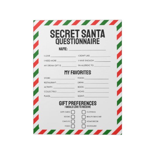40 Tear-off Secret Santa Vragenlijsten Notitieblok (Linkerzijde)