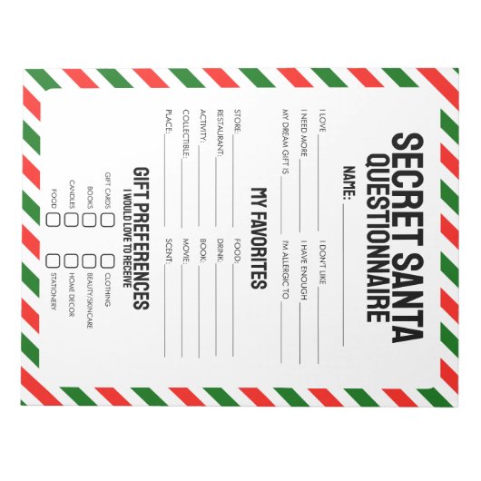 40 Tear-off Secret Santa Vragenlijsten Notitieblok (Voorkant)
