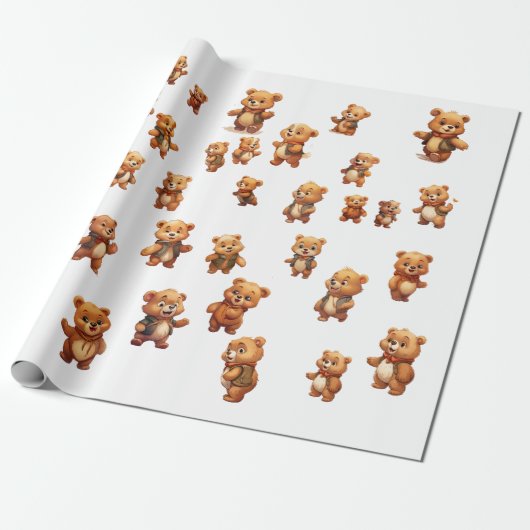 40 teddybeer bewerkbaar inpakpapier (Uitgerold)