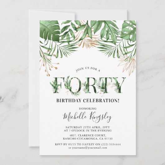 40 Tropische Waterverf Greenery 40th Birthday Kaart (Voorkant)
