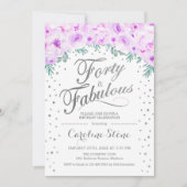 40 Uitstekend Verjaardagsfeest - Wit Zilver Paarse Kaart (Voorkant)