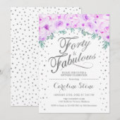 40 Uitstekend Verjaardagsfeest - Wit Zilver Paarse Kaart (Voorkant / Achterkant)