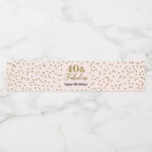 40 & Uitstekende Verjaardag Blush Roze Gouden Conf Waterfles Etiket (Enkel label)
