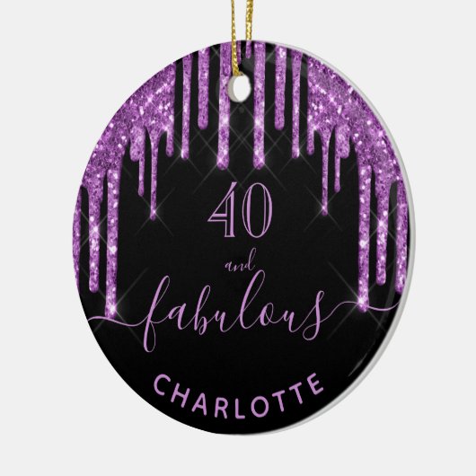 40 Uitstekende verjaardag zwart paarse glitter Keramisch Ornament (Links)