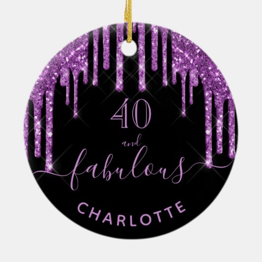 40 Uitstekende verjaardag zwart paarse glitter Keramisch Ornament (Achterkant)