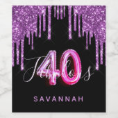 40 Uitstekende verjaardag zwart paarse glitter Wijn Etiket (Enkel label)