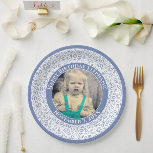 40 Uw foto Willekeurige nummer Patroon Blauw/Wit Papieren Bordje