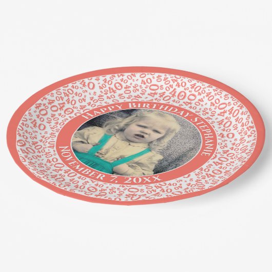 40 Uw foto Willekeurige nummer Patroon Koraal/Wit Papieren Bordje (Gekanteld)