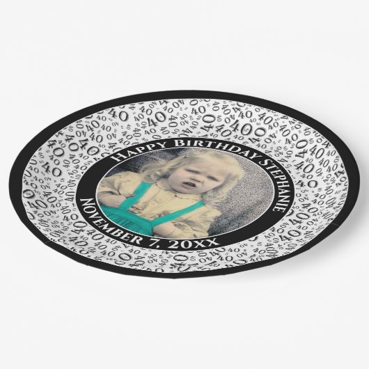 40 Uw foto Willekeurige nummerpatroon zwart/wit Papieren Bordje (Gekanteld)