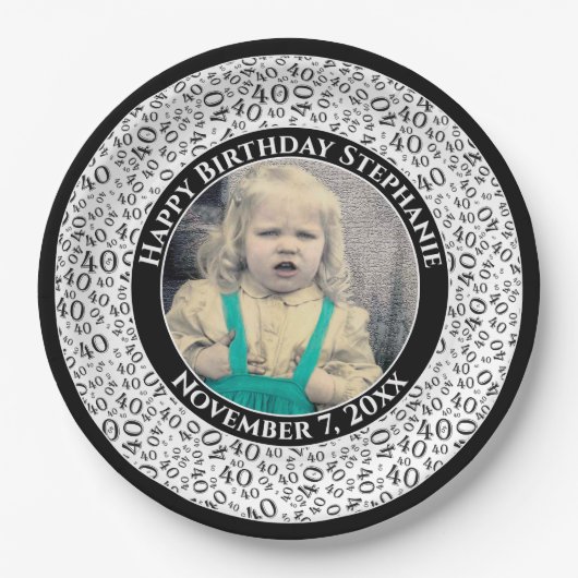 40 Uw foto Willekeurige nummerpatroon zwart/wit Papieren Bordje (Voorkant)