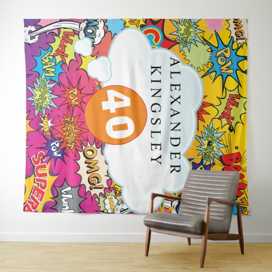 40 VERJAARDAG Comic Pop Art Speech Bubble Retro Wandkleed (In Situ (horizontaal))