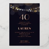 40 Verjaardag Slingerlichten Folie Uitnodiging (Voorkant)