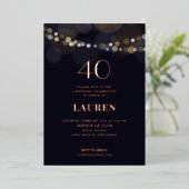 40 Verjaardag Slingerlichten Folie Uitnodiging (Staand Voorkant)