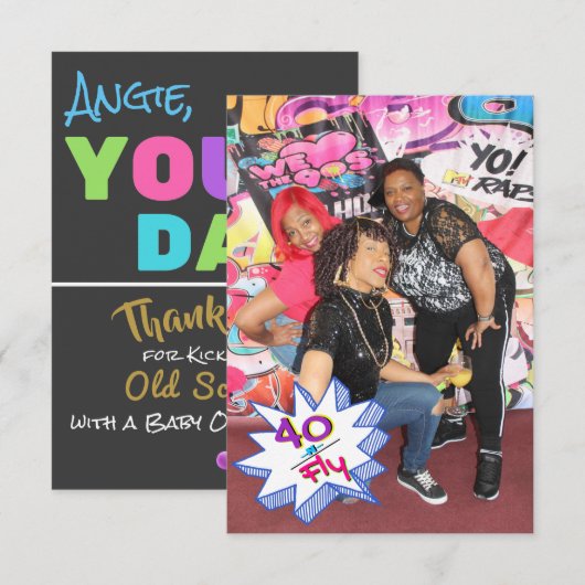 40 & vliegen | Hip Hop 40th Birthday|Foto bedankt (Voorkant / Achterkant)