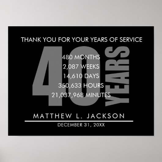 40 Year Retirement or Employee Appreciation Gift Poster (Voorkant)