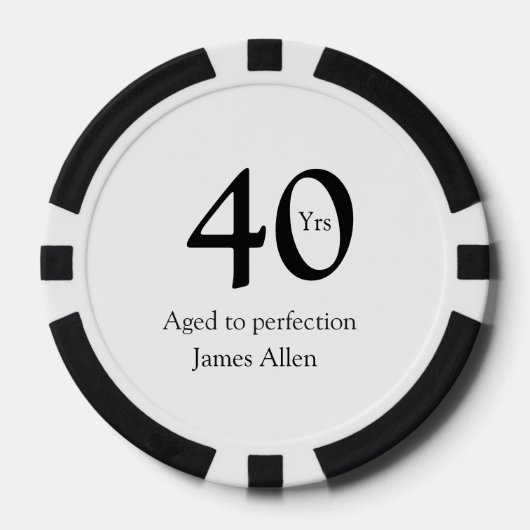 40 years aged to perfection birthday name simple  poker chips (Voorkant)